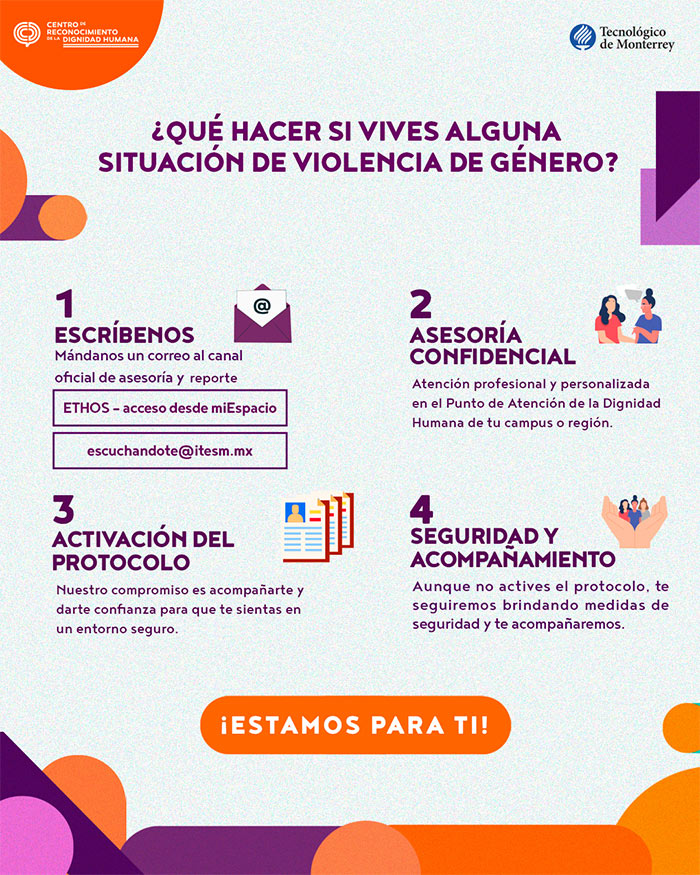 Guía de 4 pasos del Tec de Monterrey para saber qué hacer si vives alguna situación de violencia de género