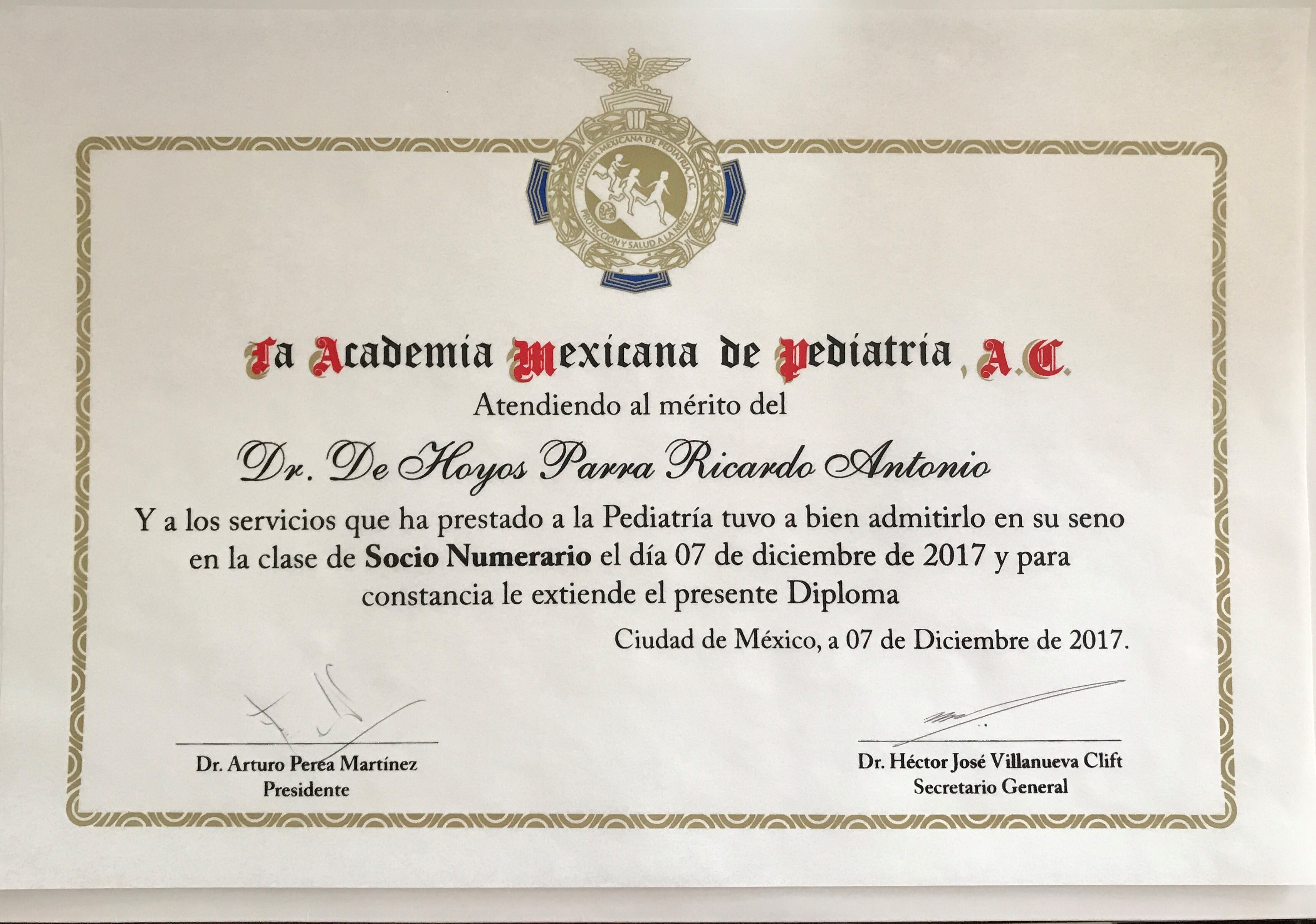 Nuevo miembro de la Academia Mexicana de Pediatría