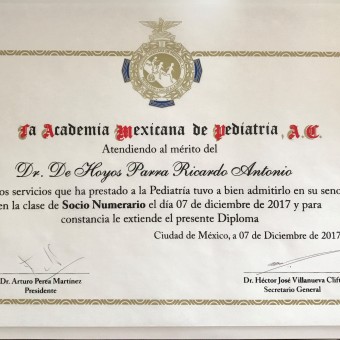 Nuevo miembro de la Academia Mexicana de Pediatría
