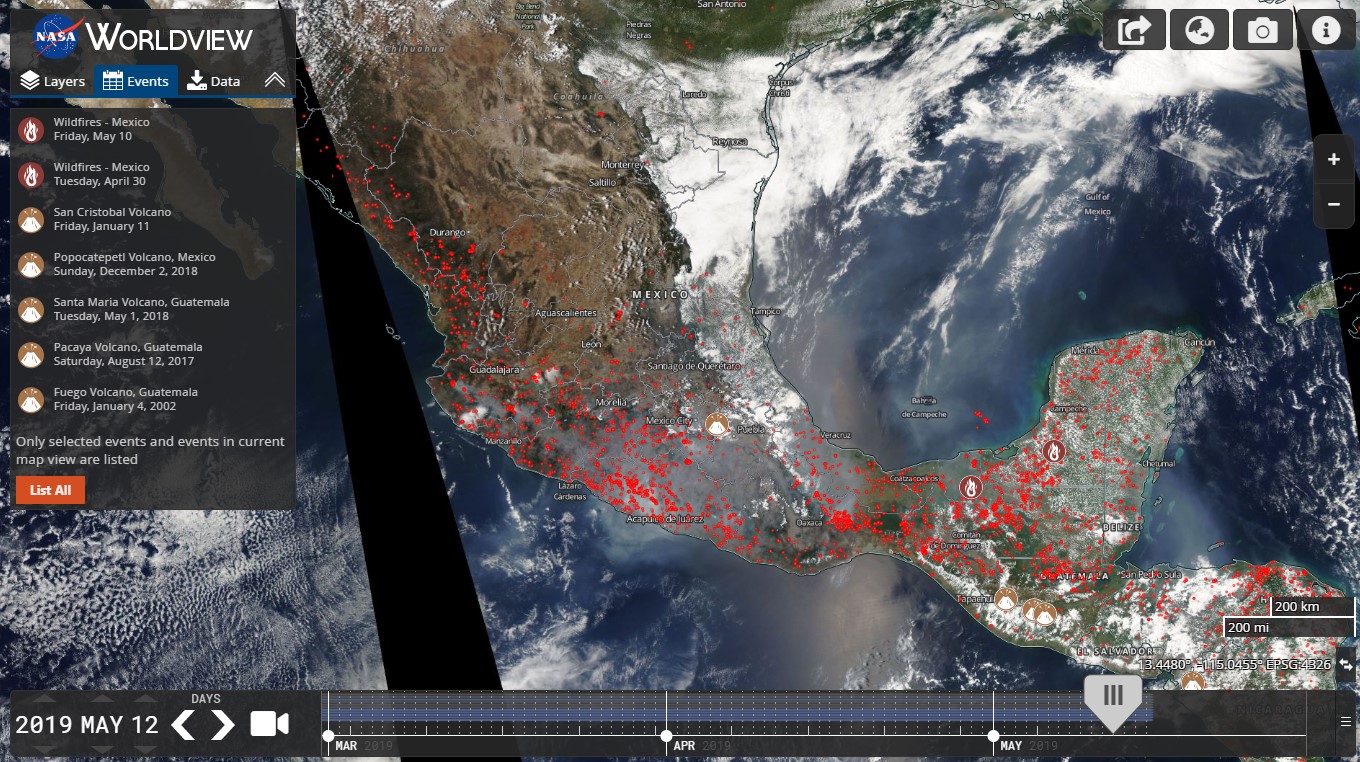 Mapa NASA incendios Mexico