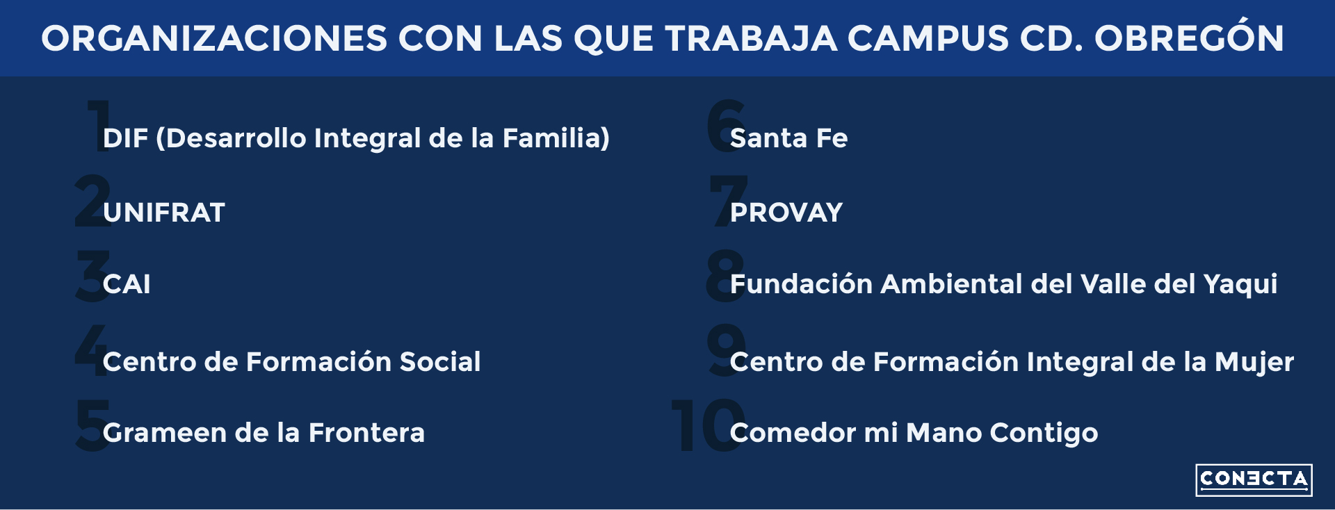 10 organizaciones con campus Cd. Obregón