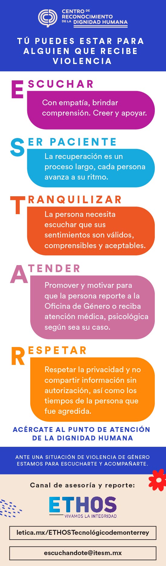 Guía del Tec de Monterrey para saber qué debo hacer si una amiga o amigo sufre de violencia de género.