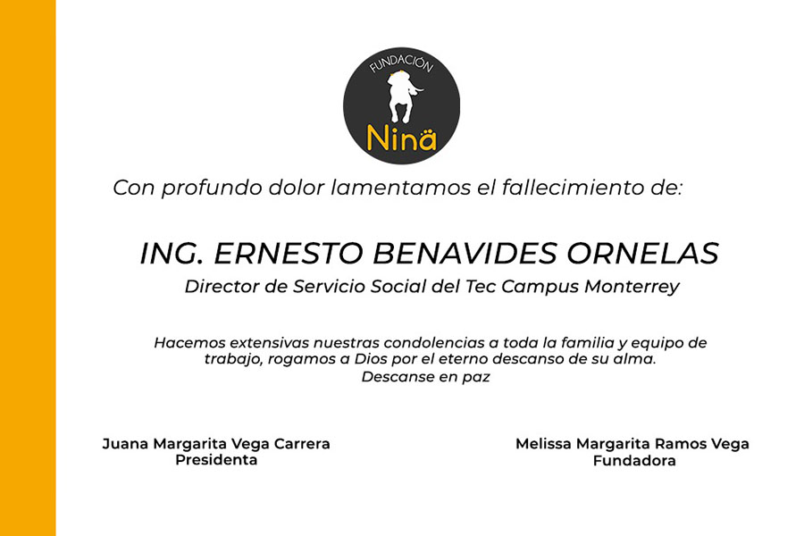 Mensaje condolencia Ernesto Benavides Fundación Nina
