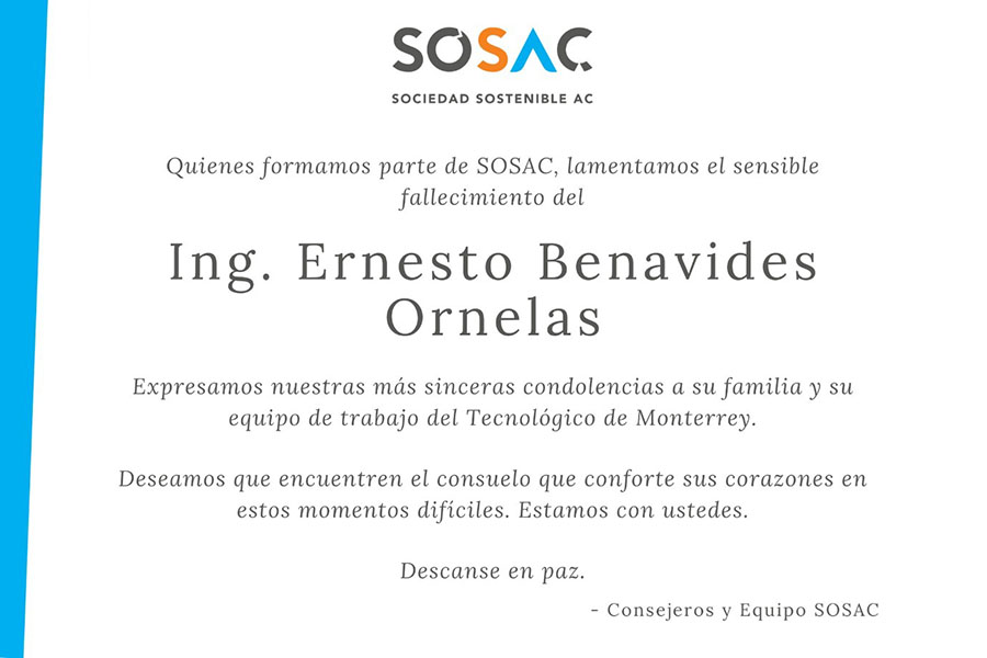 Mensaje condolencia Ernesto Benavides SOSAC 