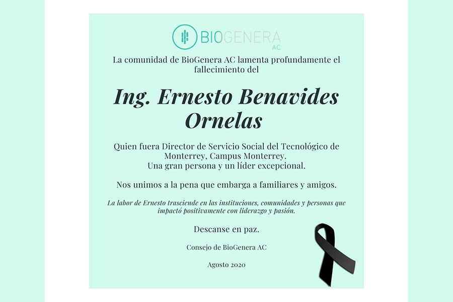 Mensaje condolencia Ernesto Benavides BIOGENERA