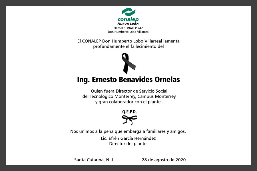 Mensaje condolencia Ernesto Benavides CONALEP