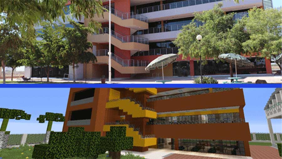 Construcción del campus Ciudad Obregón en Minecraft