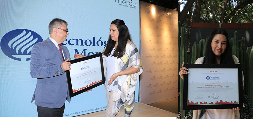 Karina Romero, gerente de Comunicación del Tec de Monterrey, recibió el reconocimiento para la institución, por parte de Merco.