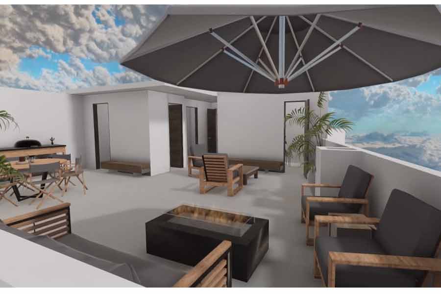 proyecto inmobiliario virtual, terraza de departamentos