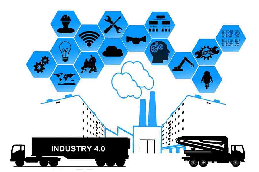 Máquinas, redes y tecnología representando Industria 4.0