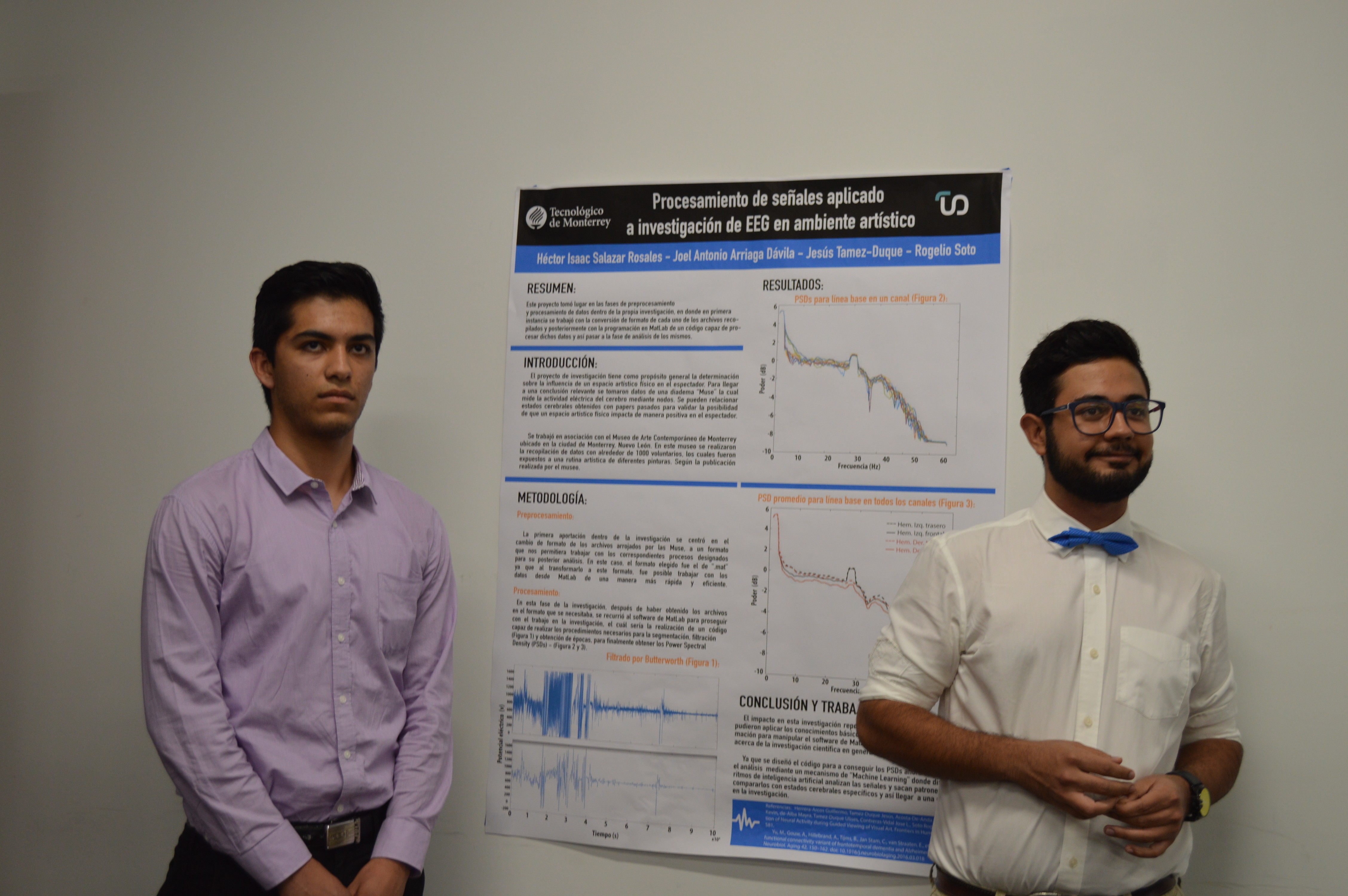 Héctor Issac Salazar y Joel Antonio Arriaga con su proyecto "Procesamiento de señalas aplicado a investigación de EEG en ambiente artístico"
