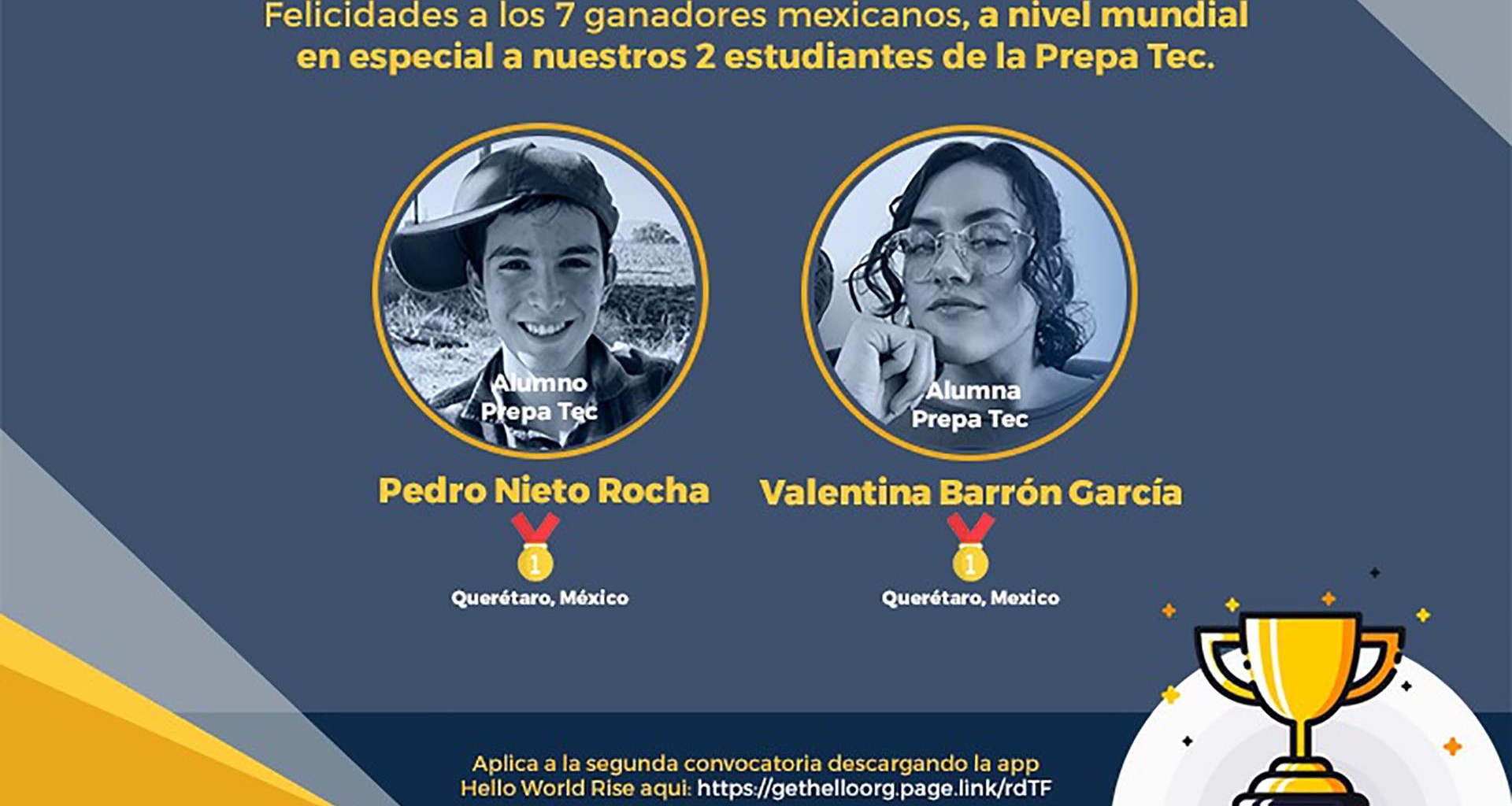 Los estudiantes Pedro Nieto y Valentina Barrón de PrepaTec Campus Querétaro, recibieron la Beca Rise 2021