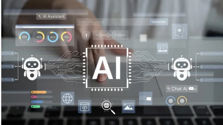 Iconos que hacen referencia a la IA sobre un teclado