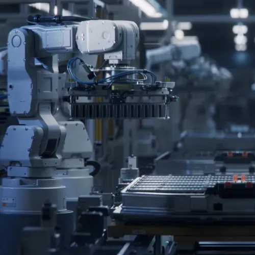 Robotic arm operating in an industrial or automation environment.