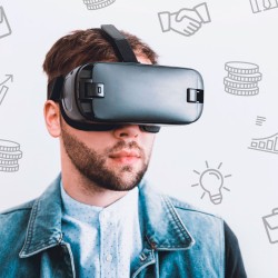 Joven con visores de realidad virtual