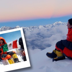 From here to the top! She climbed the highest mountains in the world
